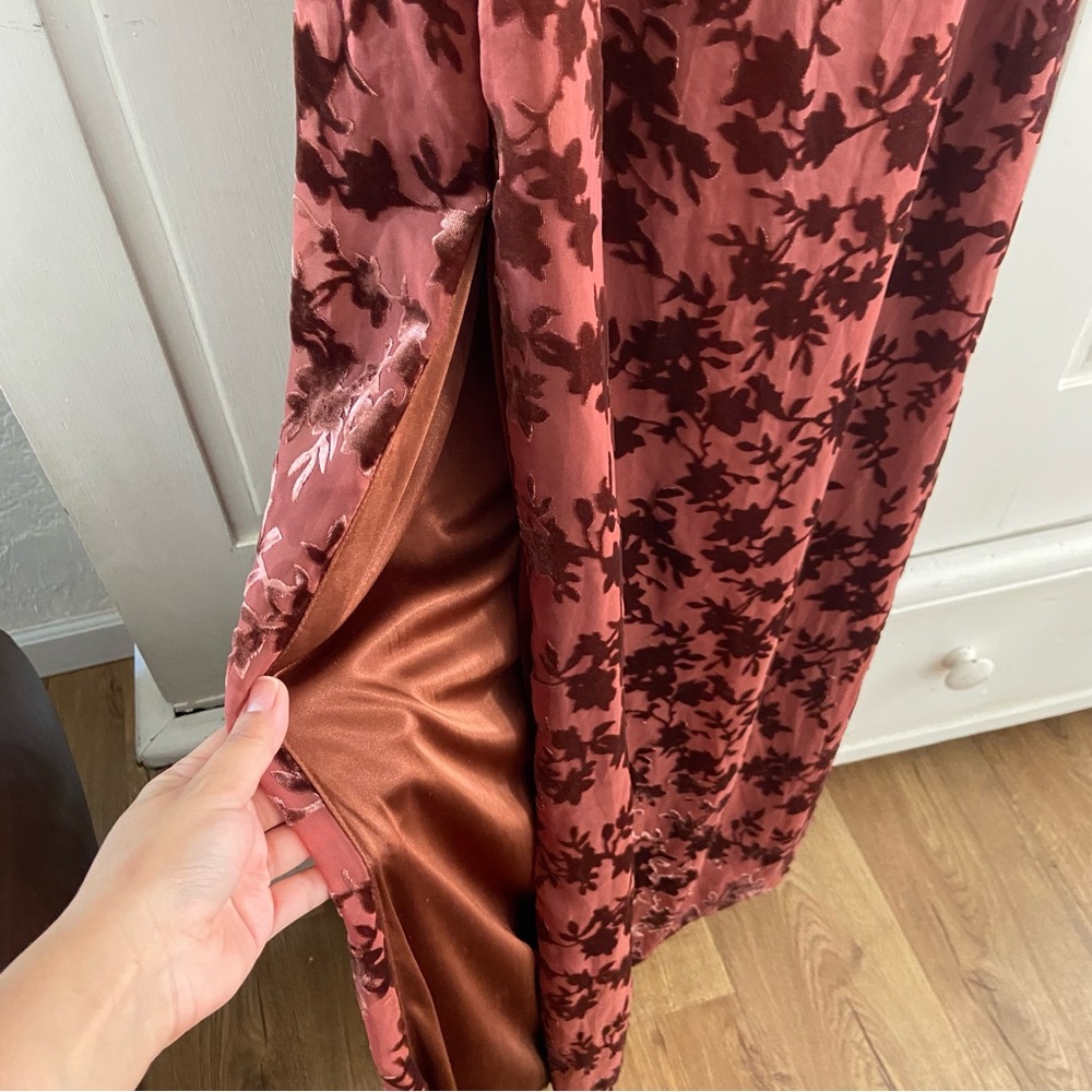 Skye Floral Burnout Velvet Dress Terracotta - Picture 6 of 16